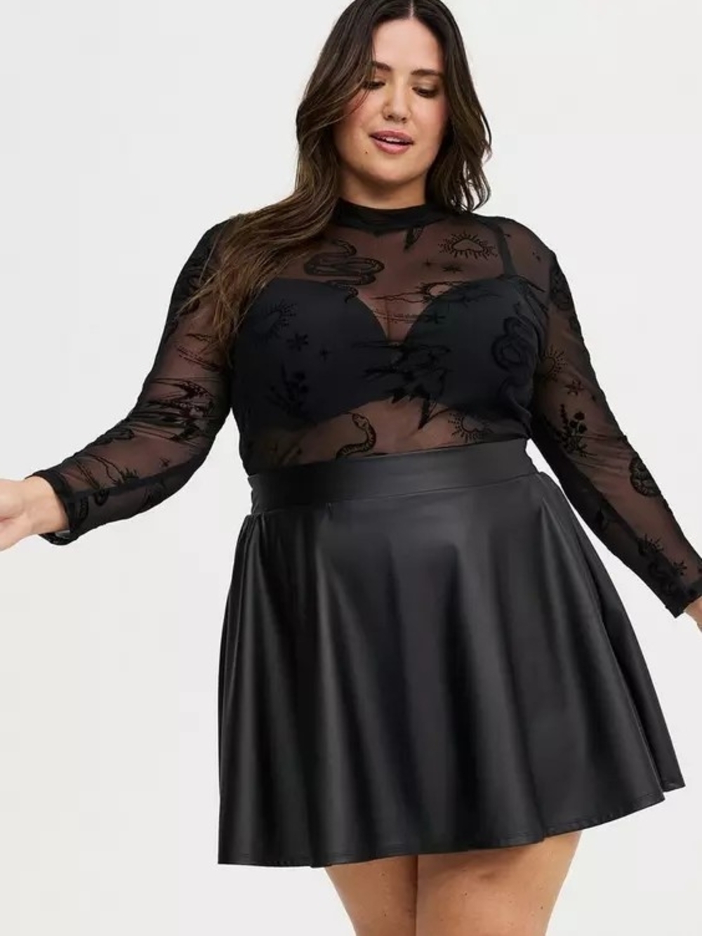TORRID- Mesh Burnout Mock Neck Long Sleeve Top - Picture 3 of 7